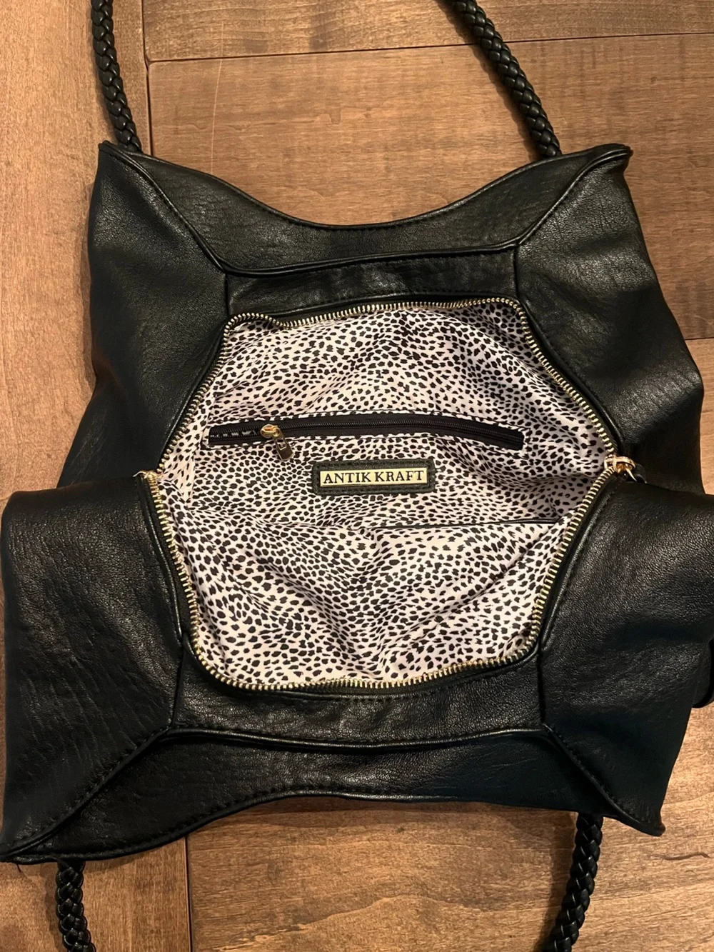 Antik Kraft Black Shoulder Bag with Braided Straps & Spot Interior